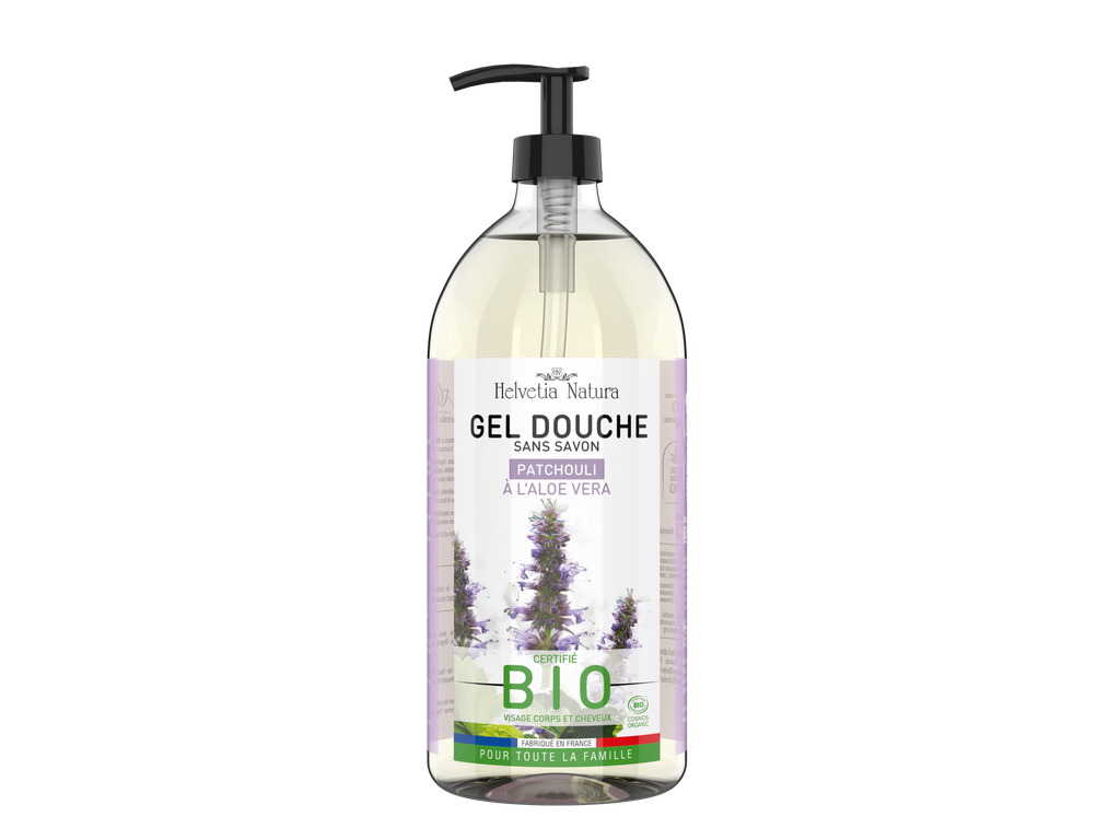 Helvetia Natura® Gel Douche Aloe vera Patchouli 1L - COSMOS ORGANIC